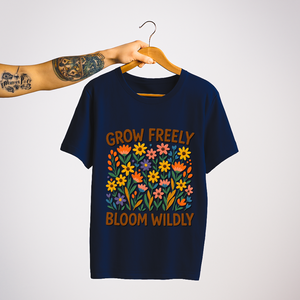 SoulThread “Grow Freely, Bloom Wildly” 🌸 Floral DTF Print Tee – Good-Vibes Collection | Free Shipping | Made In India
