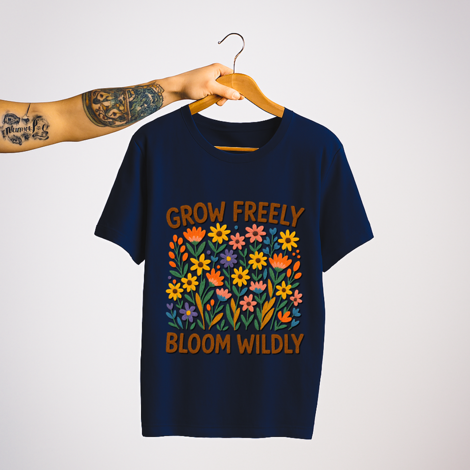SoulThread “Grow Freely, Bloom Wildly” 🌸 Floral DTF Print Tee – Good-Vibes Collection | Free Shipping | Made In India