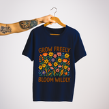 SoulThread “Grow Freely, Bloom Wildly” 🌸 Floral DTF Print Tee – Good-Vibes Collection | Free Shipping | Made In India