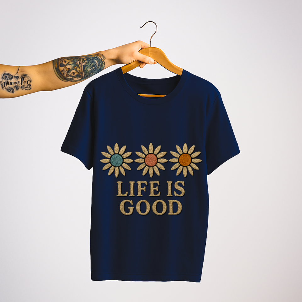 SoulThread “Life is Good” 🌼 Floral Positivity Tee – Good-Vibes Collection | Free Shipping | Made in India