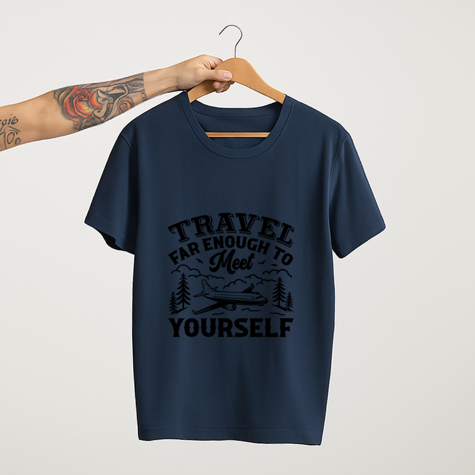 SoulThread Travel Far Enough to Meet Yourself Shirt – Unisex Travel Quote Tee, Wanderlust T-Shirt, Inspirational Adventure Gift for Explorers