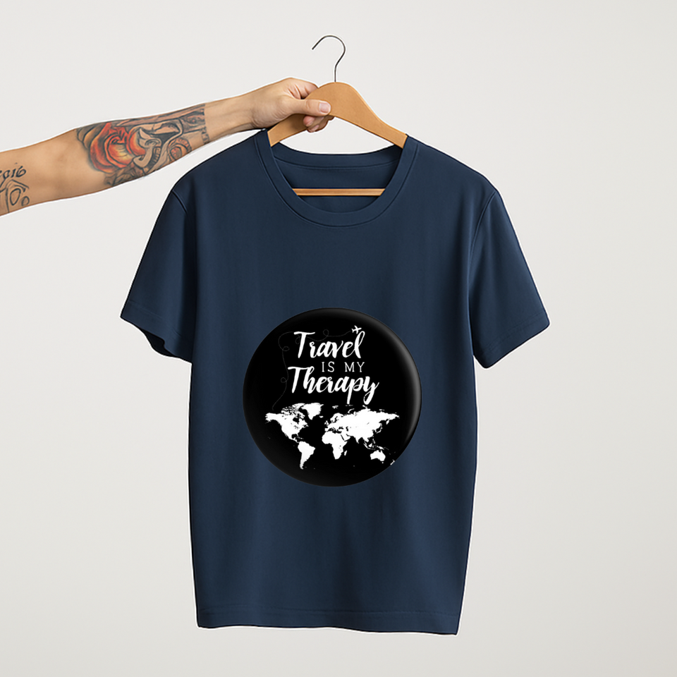 SoulThread Travel is My Therapy Shirt – Wanderlust World Map Tee, Inspirational Travel Quote T-shirt, Vacation Gift for Travellers.
