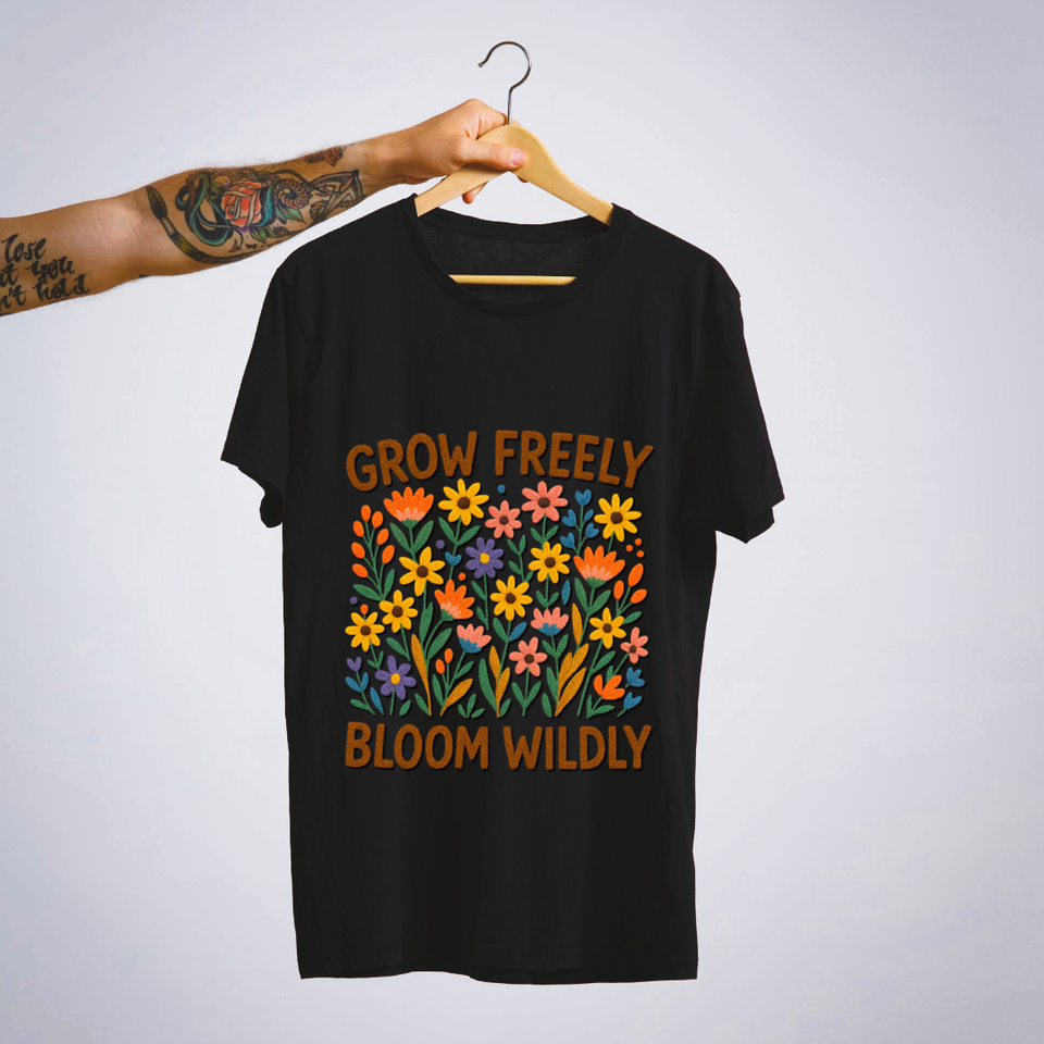 SoulThread “Grow Freely, Bloom Wildly” 🌸 Floral DTF Print Tee – Good-Vibes Collection | Free Shipping | Made In India