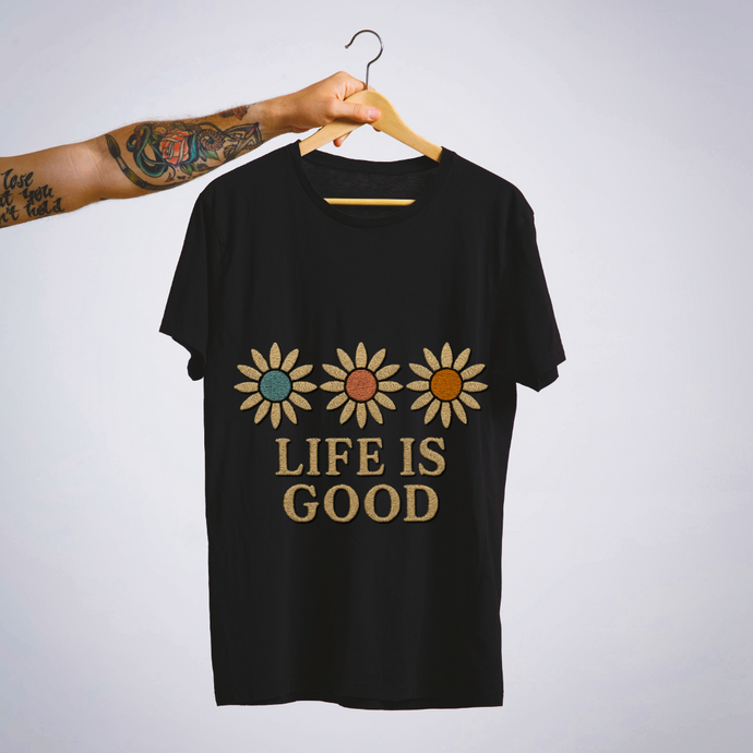 SoulThread “Life is Good” 🌼 Floral Positivity Tee – Good-Vibes Collection | Free Shipping | Made in India