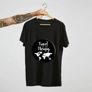 SoulThread Travel is My Therapy Shirt – Wanderlust World Map Tee, Inspirational Travel Quote T-shirt, Vacation Gift for Travellers.