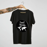 SoulThread Travel is My Therapy Shirt – Wanderlust World Map Tee, Inspirational Travel Quote T-shirt, Vacation Gift for Travellers.