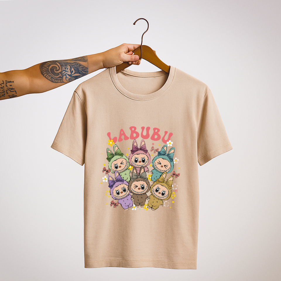 SoulThread “Labubu Wonderland” 🌸 Pastel Labubu Tee – Cute Bow & Flower Collection | Free Shipping | Made In  India