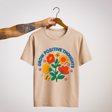 SoulThread “Grow Positive Thoughts” 🌼 Good-Vibes Tee – Embroidered Floral Design | Free Shipping | Made In India
