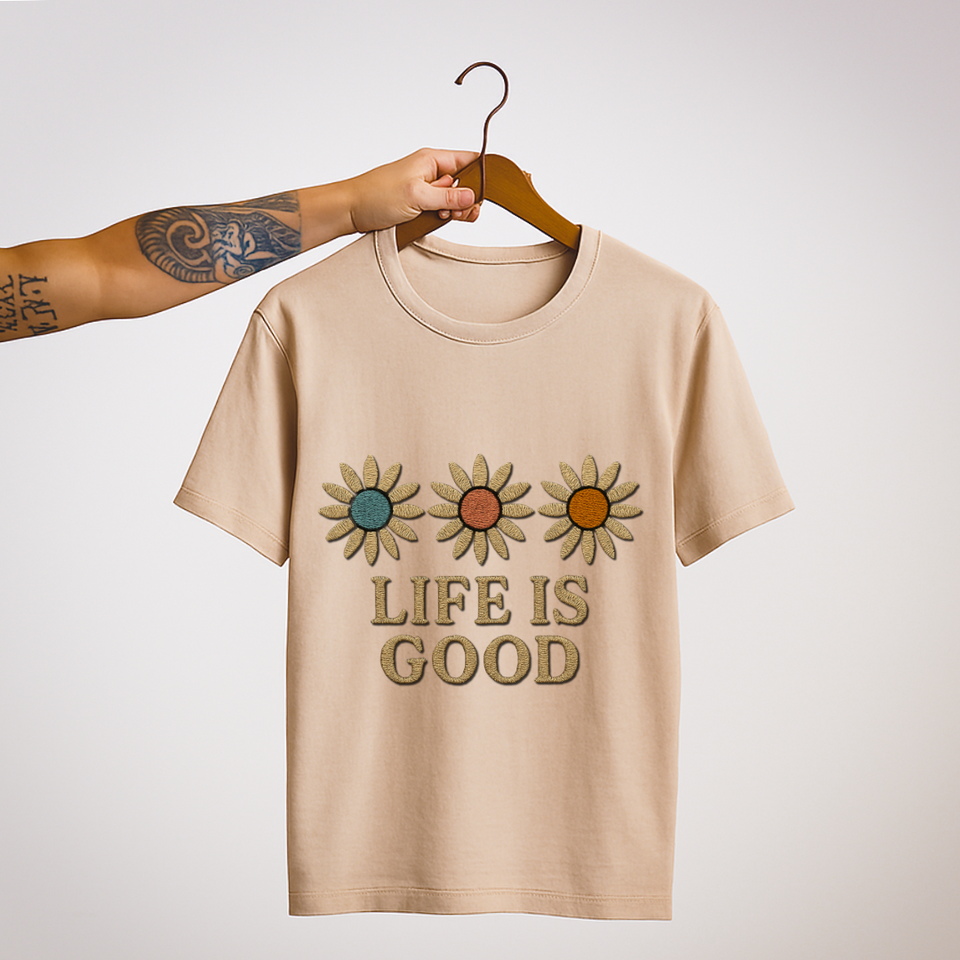 SoulThread “Life is Good” 🌼 Floral Positivity Tee – Good-Vibes Collection | Free Shipping | Made in India