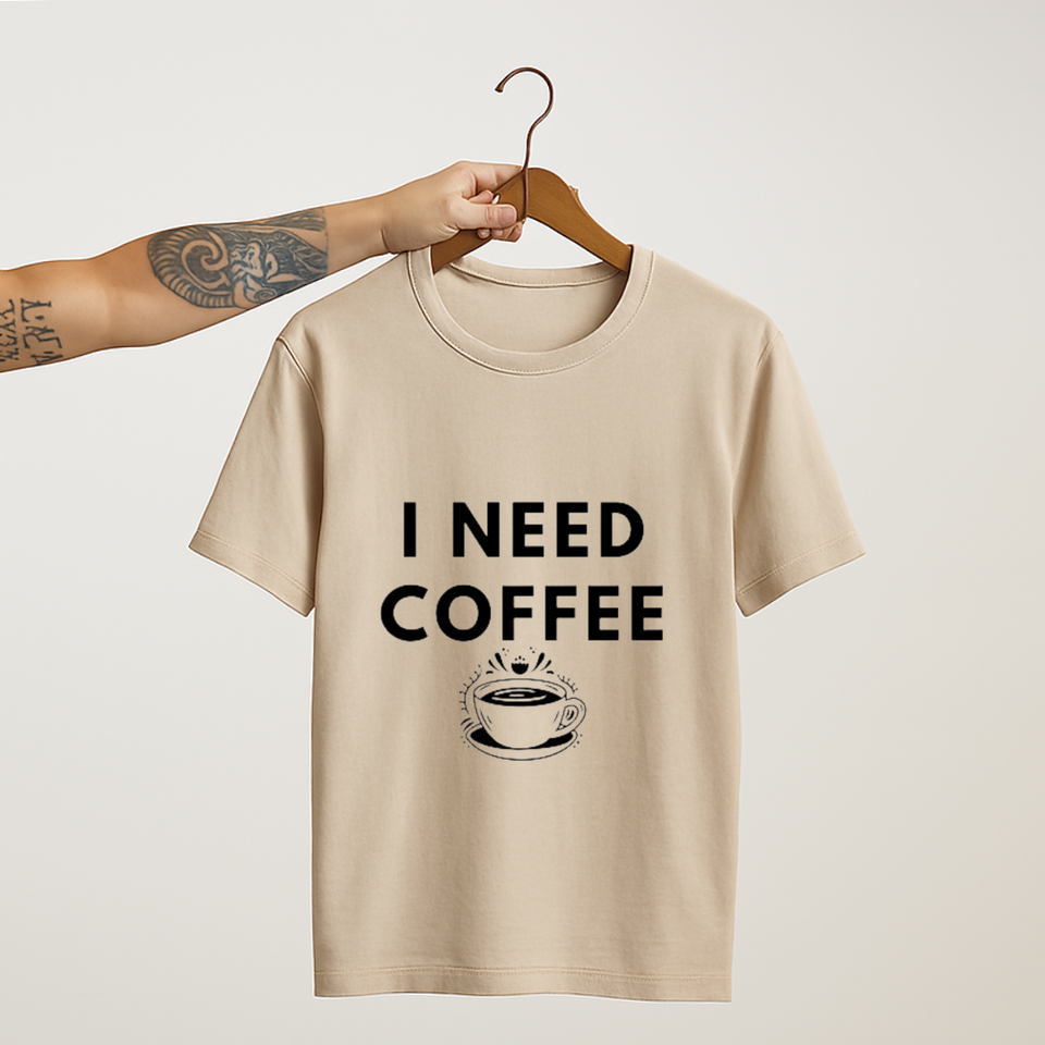 SoulThread “I NEED COFFEE” T-Shirt – Funny Coffee Lover Cotton Tee | Unisex (Made in India)
