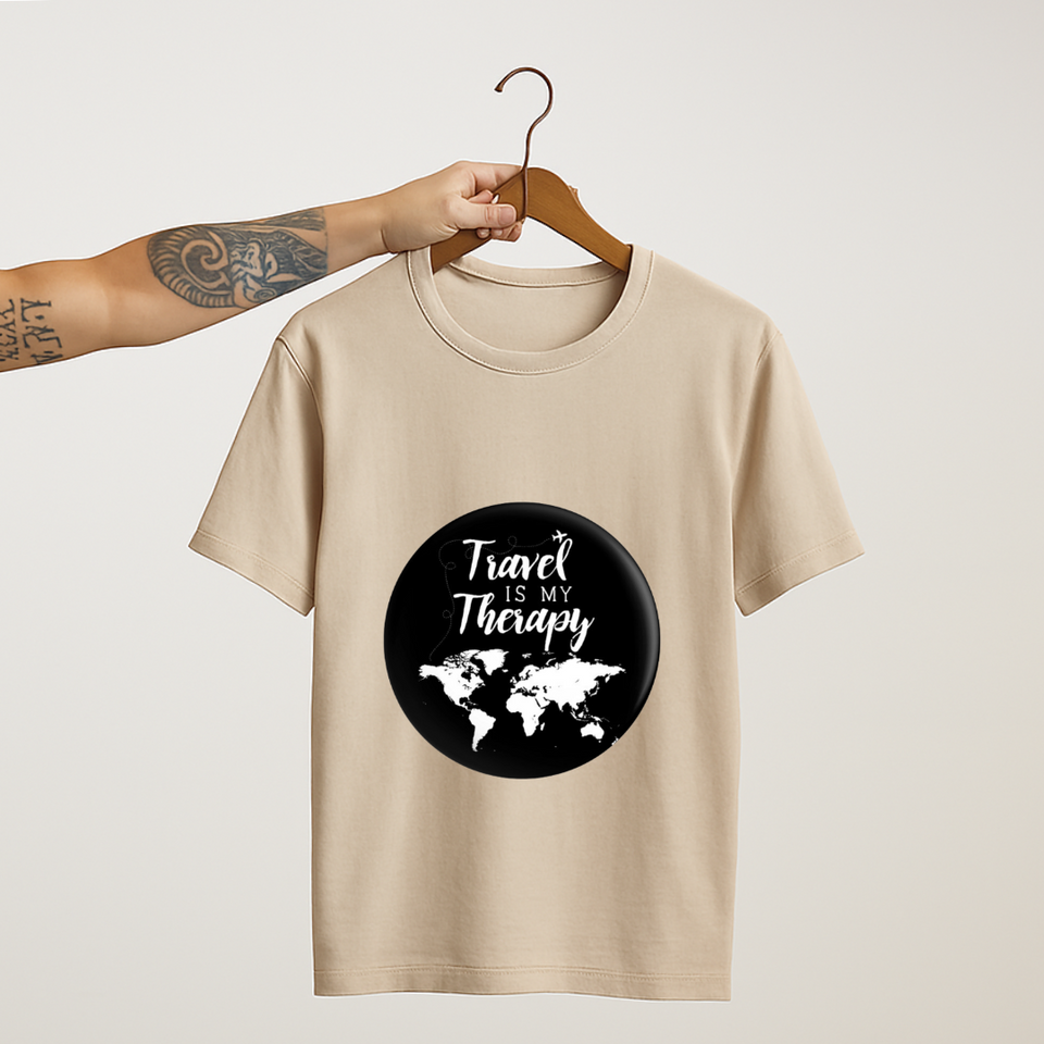 SoulThread Travel is My Therapy Shirt – Wanderlust World Map Tee, Inspirational Travel Quote T-shirt, Vacation Gift for Travellers.