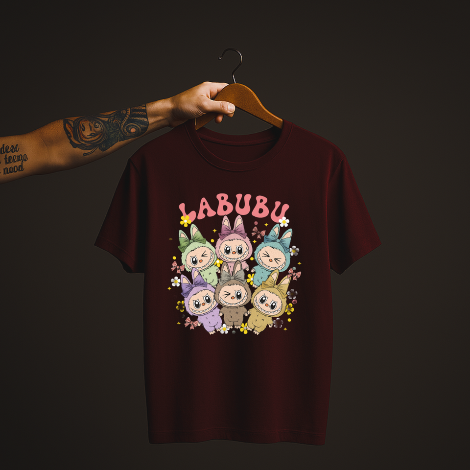 SoulThread “Labubu Wonderland” 🌸 Pastel Labubu Tee – Cute Bow & Flower Collection | Free Shipping | Made In  India