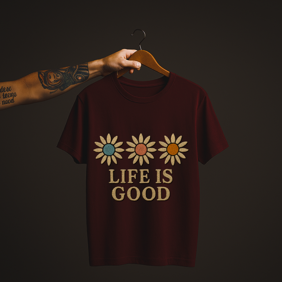 SoulThread “Life is Good” 🌼 Floral Positivity Tee – Good-Vibes Collection | Free Shipping | Made in India