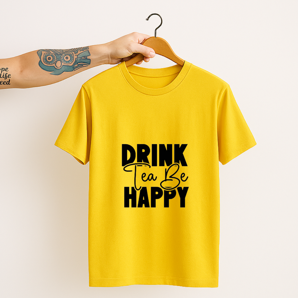 SoulThread “Drink Tea Be Happy” T-Shirt – Positive Tea Lover Cotton Tee | Unisex (Made in India)