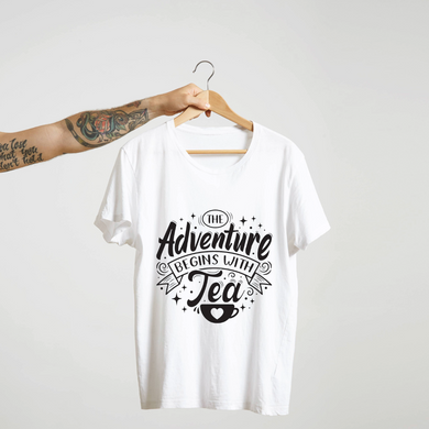 SoulThread “The Adventure Begins with Tea” T-Shirt – Funny Tea Lover Tee | 100% Cotton Unisex (Made in India)