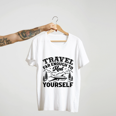 SoulThread Travel Far Enough to Meet Yourself Shirt – Unisex Travel Quote Tee, Wanderlust T-Shirt, Inspirational Adventure Gift for Explorers