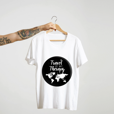 SoulThread Travel is My Therapy Shirt – Wanderlust World Map Tee, Inspirational Travel Quote T-shirt, Vacation Gift for Travellers.