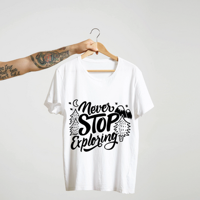 SoulThread “Never Stop Exploring” T-Shirt – Adventure Travel Quote Tee | Unisex 100% Cotton | Made in India
