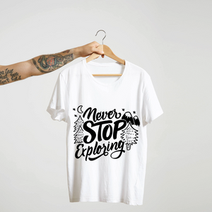 SoulThread “Never Stop Exploring” T-Shirt – Adventure Travel Quote Tee | Unisex 100% Cotton | Made in India