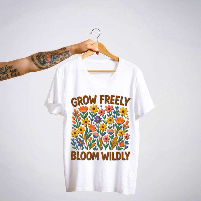 SoulThread “Grow Freely, Bloom Wildly” 🌸 Floral DTF Print Tee – Good-Vibes Collection | Free Shipping | Made In India