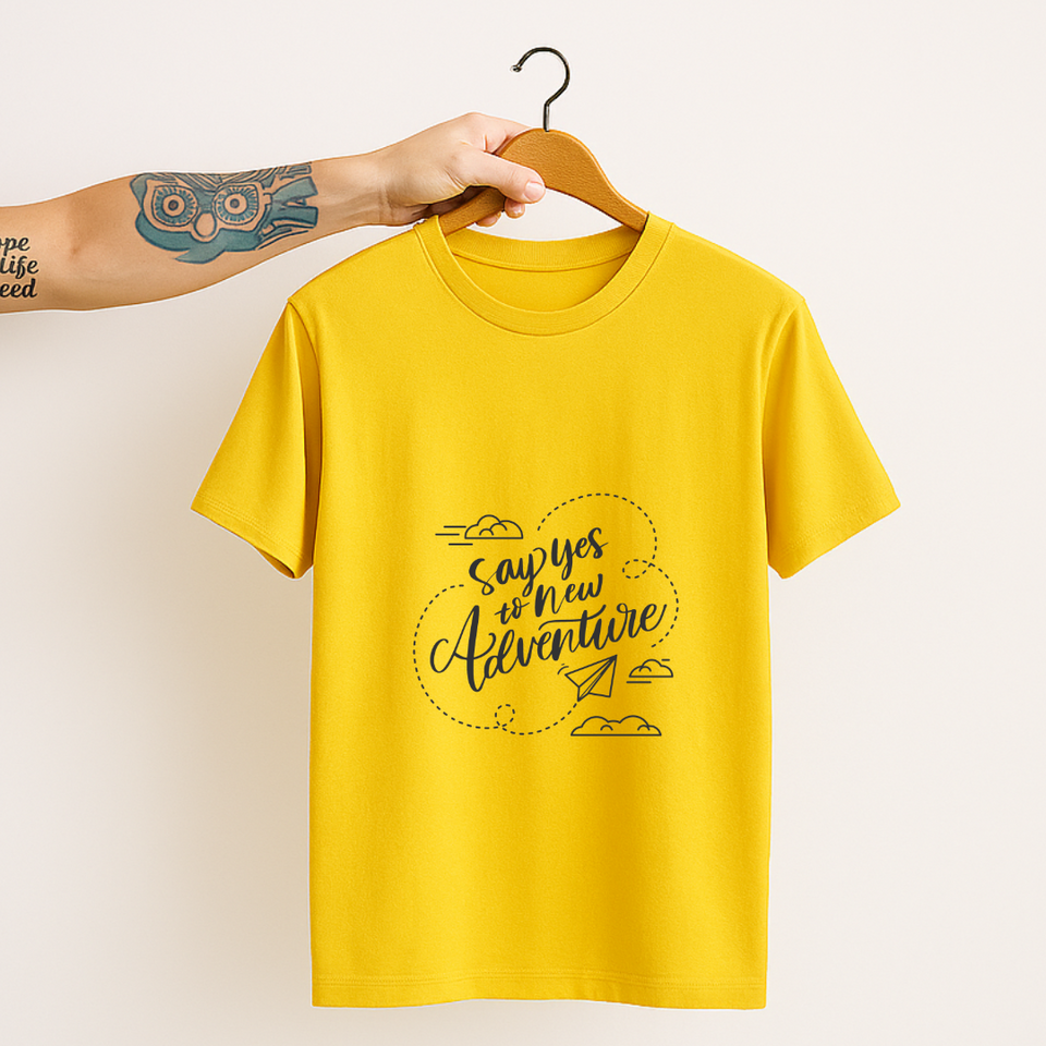 SoulThread “Say Yes to New Adventure” T-Shirt – Travel & Adventure Quote Tee | Unisex 100% Cotton | Made in India