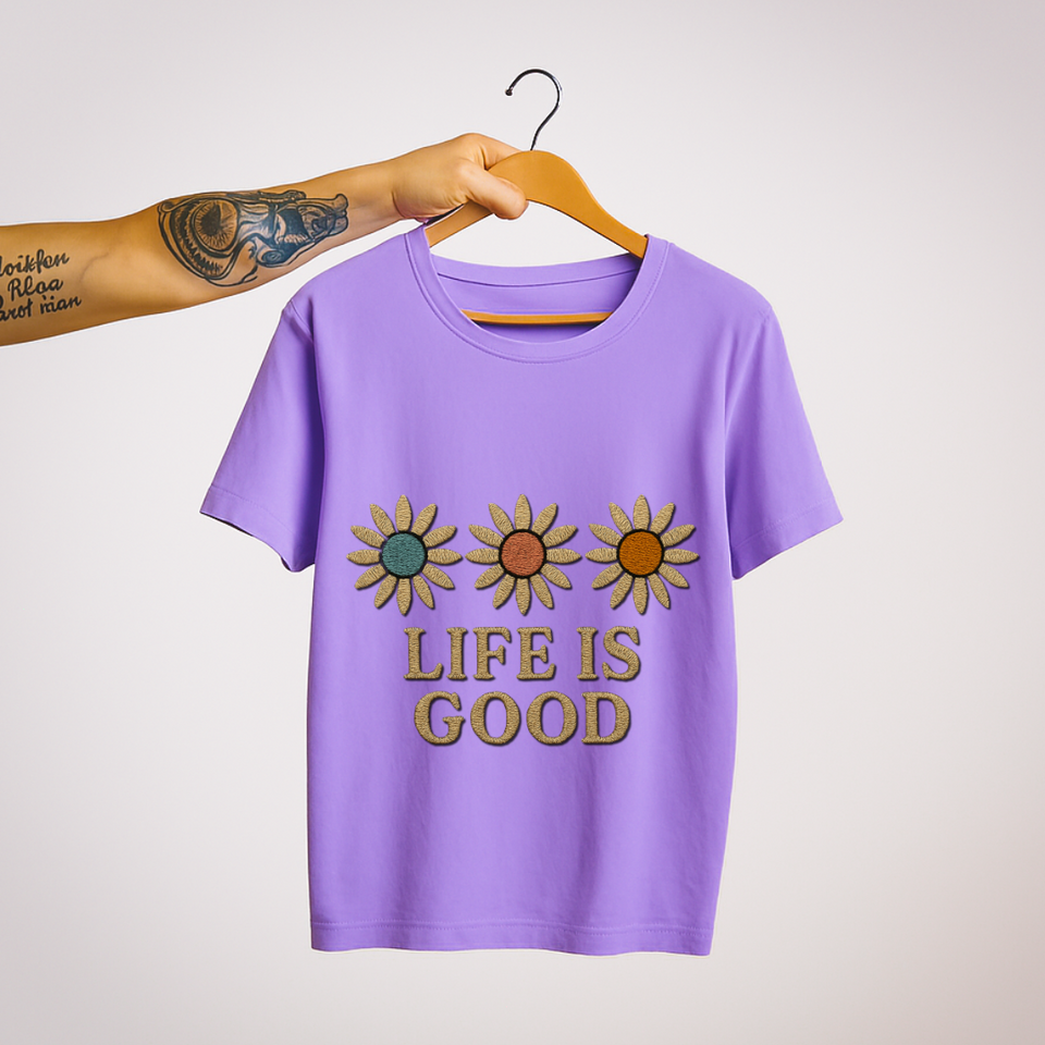 SoulThread “Life is Good” 🌼 Floral Positivity Tee – Good-Vibes Collection | Free Shipping | Made in India