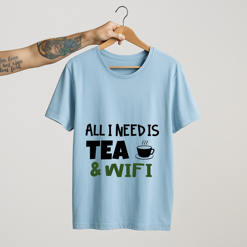 SoulThread All I Need is Tea & WiFi T-Shirt – Funny Chai Lover Unisex Tee | 100% Cotton | Made in India