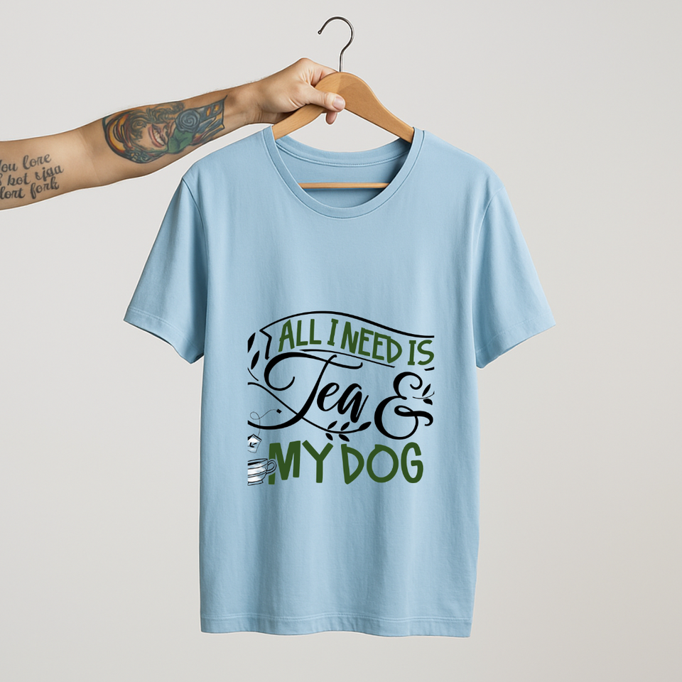 SoulThread “All I Need is Tea & My Dog” T-Shirt – Funny Dog Lover & Chai Tee | 100% Cotton Unisex (Made in India)