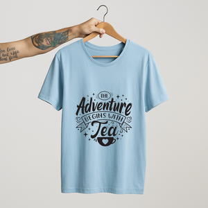 SoulThread “The Adventure Begins with Tea” T-Shirt – Funny Tea Lover Tee | 100% Cotton Unisex (Made in India)