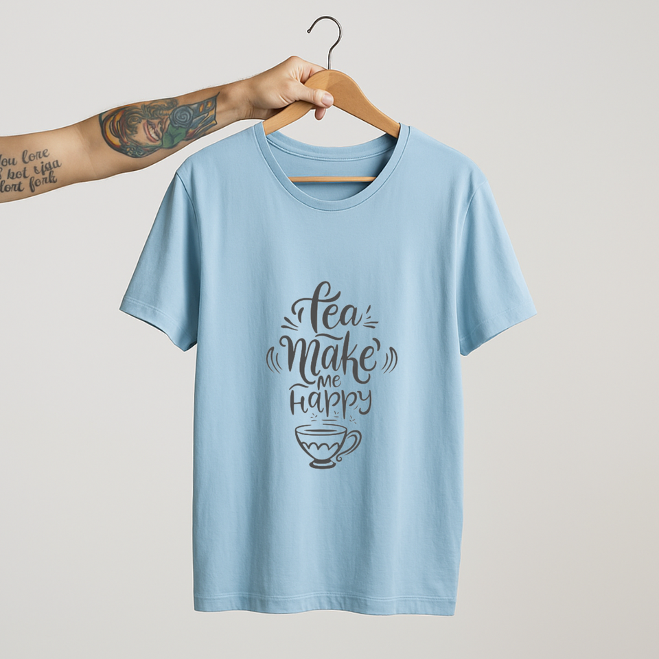 SoulThread “Tea Makes Me Happy” T-Shirt – Cute Chai Lover Tee | 100% Cotton Unisex (Made in India)