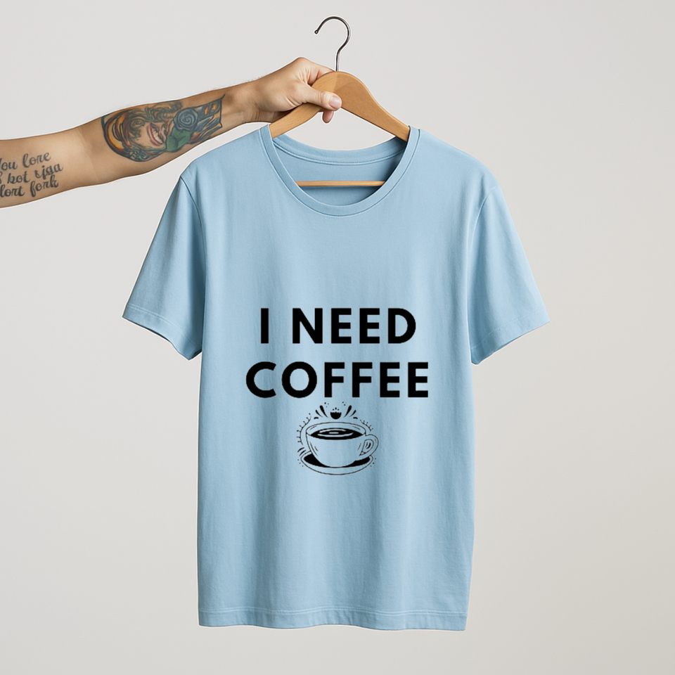SoulThread “I NEED COFFEE” T-Shirt – Funny Coffee Lover Cotton Tee | Unisex (Made in India)