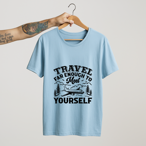 SoulThread Travel Far Enough to Meet Yourself Shirt – Unisex Travel Quote Tee, Wanderlust T-Shirt, Inspirational Adventure Gift for Explorers
