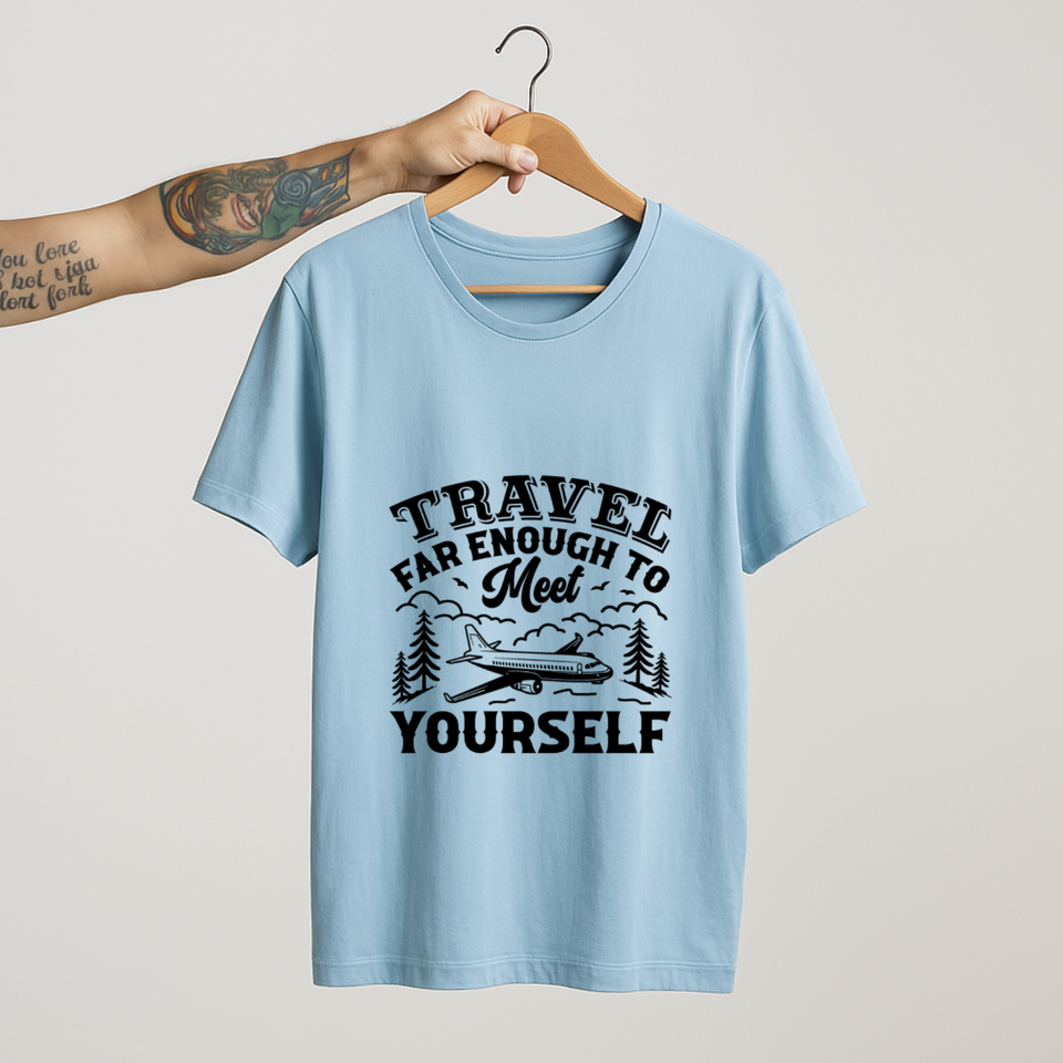 SoulThread Travel Far Enough to Meet Yourself Shirt – Unisex Travel Quote Tee, Wanderlust T-Shirt, Inspirational Adventure Gift for Explorers