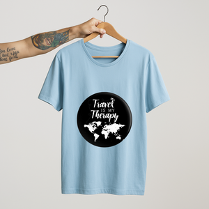 SoulThread Travel is My Therapy Shirt – Wanderlust World Map Tee, Inspirational Travel Quote T-shirt, Vacation Gift for Travellers.