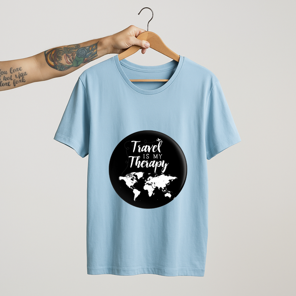 SoulThread Travel is My Therapy Shirt – Wanderlust World Map Tee, Inspirational Travel Quote T-shirt, Vacation Gift for Travellers.