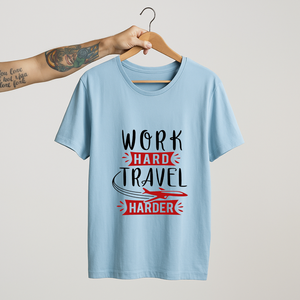 SoulThread Work Hard Travel Harder Shirt – Travel Adventure Tee, Motivational Wanderlust Graphic T-shirt, Unisex Explorer Gift.