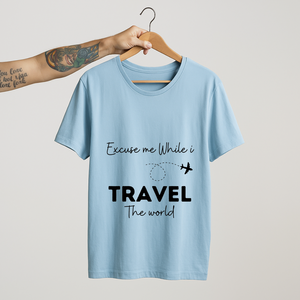 SoulThread “Excuse Me While I Travel The World” T-Shirt – Wanderlust Travel Quote Tee | Unisex 100% Cotton | Made in India