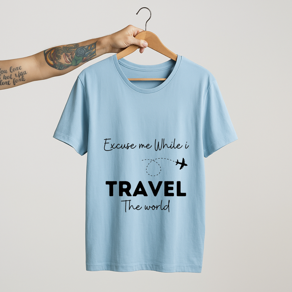 SoulThread “Excuse Me While I Travel The World” T-Shirt – Wanderlust Travel Quote Tee | Unisex 100% Cotton | Made in India