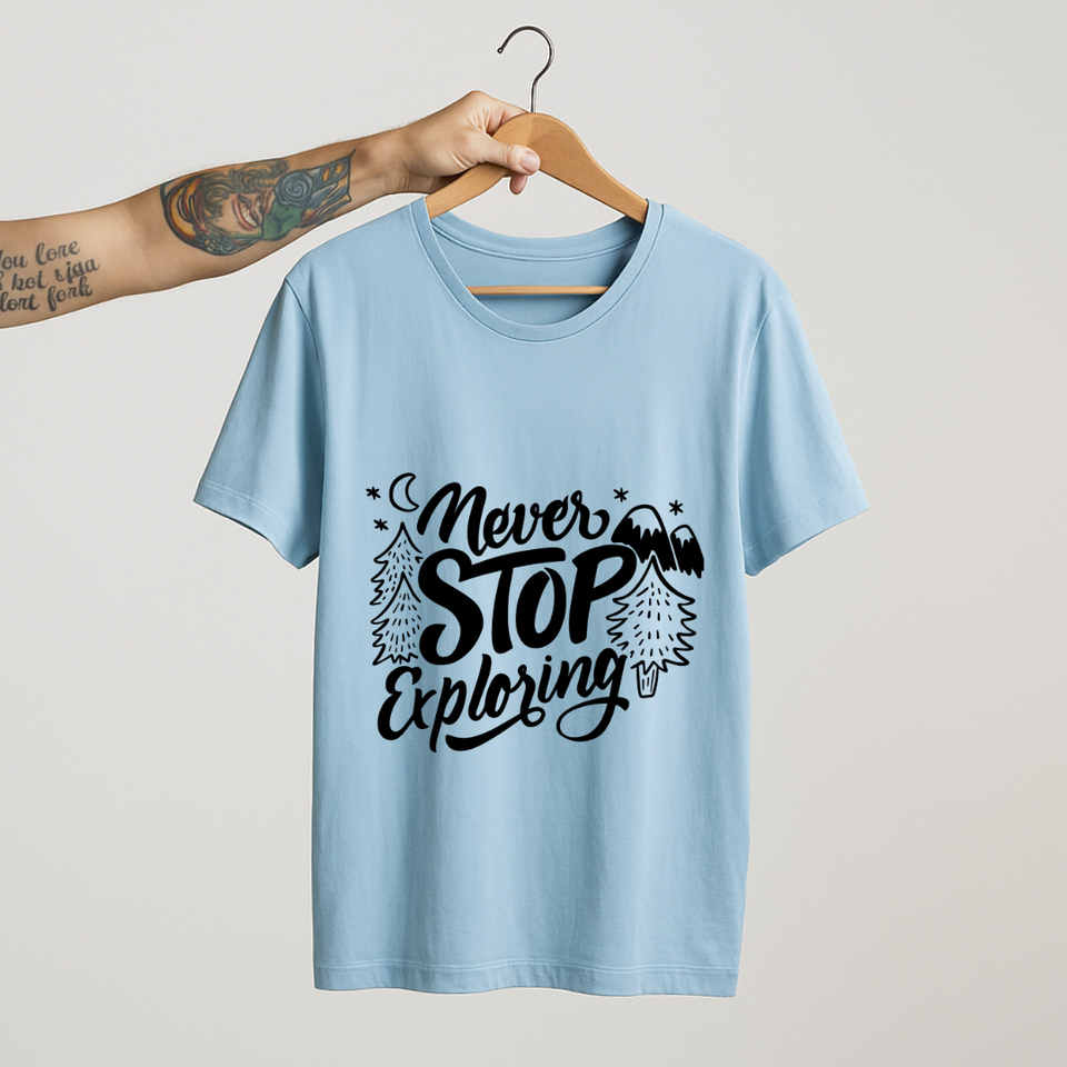 SoulThread “Never Stop Exploring” T-Shirt – Adventure Travel Quote Tee | Unisex 100% Cotton | Made in India