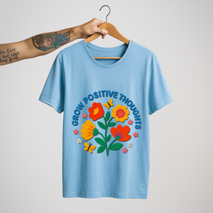 SoulThread “Grow Positive Thoughts” 🌼 Good-Vibes Tee – Embroidered Floral Design | Free Shipping | Made In India