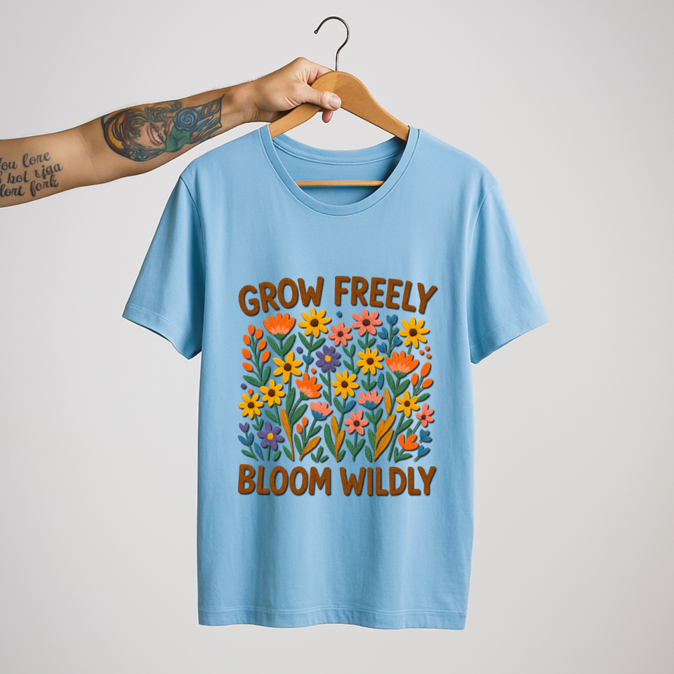 SoulThread “Grow Freely, Bloom Wildly” 🌸 Floral DTF Print Tee – Good-Vibes Collection | Free Shipping | Made In India