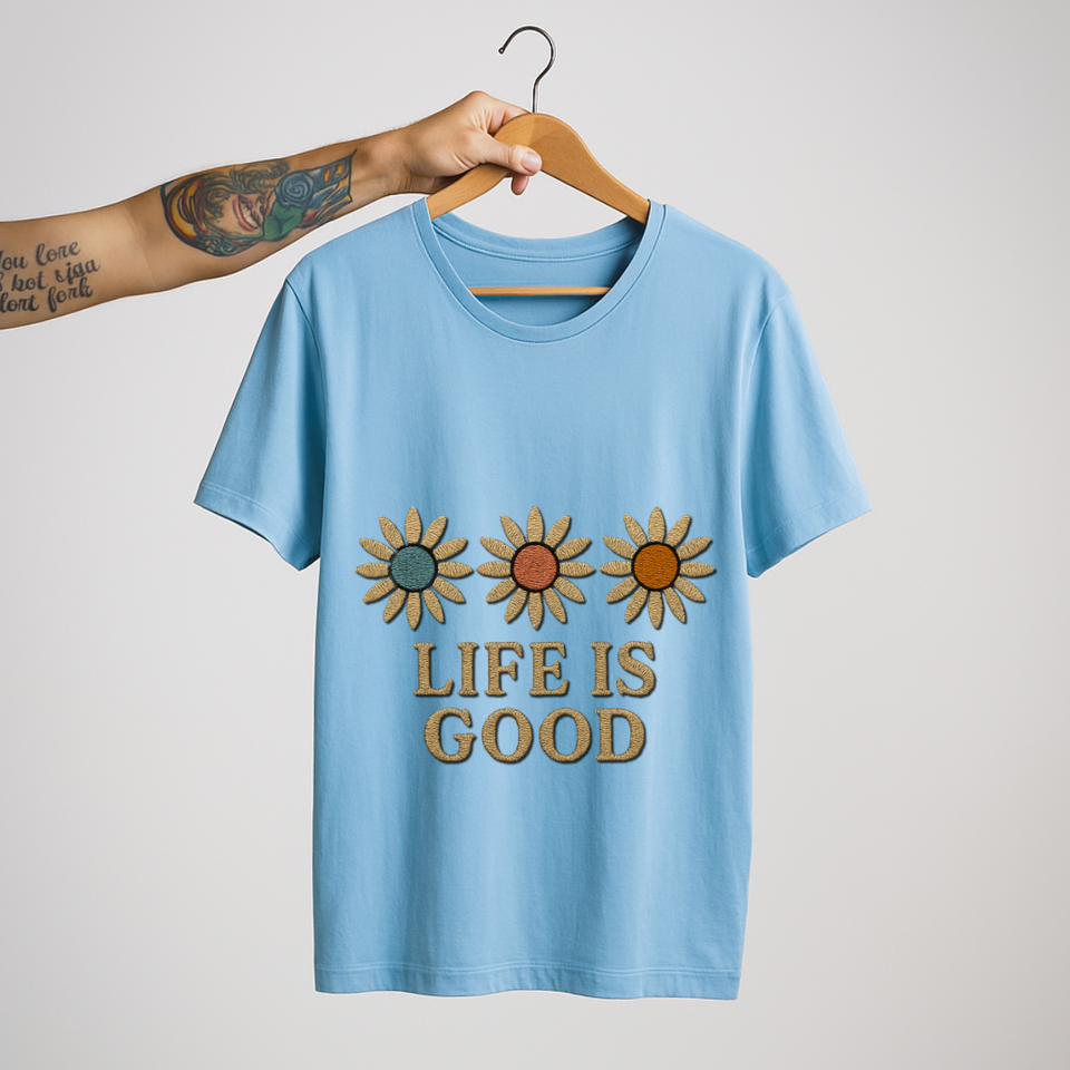 SoulThread “Life is Good” 🌼 Floral Positivity Tee – Good-Vibes Collection | Free Shipping | Made in India