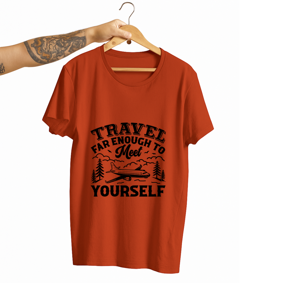 SoulThread Travel Far Enough to Meet Yourself Shirt – Unisex Travel Quote Tee, Wanderlust T-Shirt, Inspirational Adventure Gift for Explorers