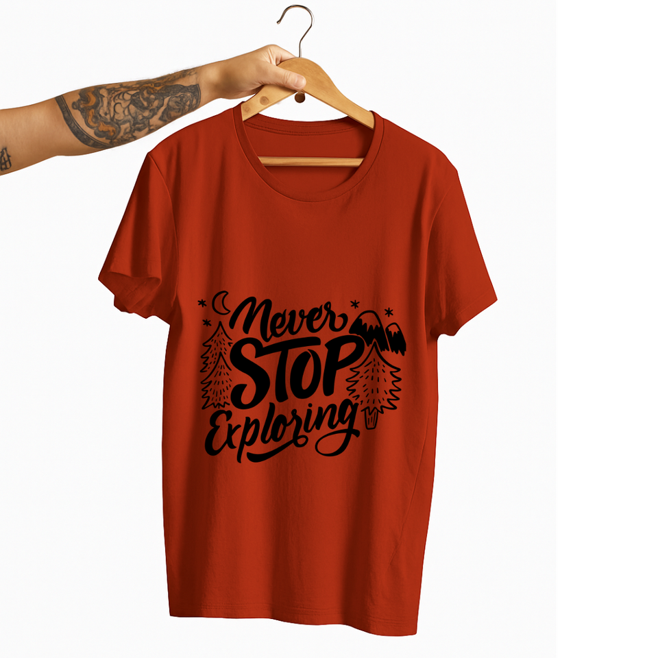SoulThread “Never Stop Exploring” T-Shirt – Adventure Travel Quote Tee | Unisex 100% Cotton | Made in India