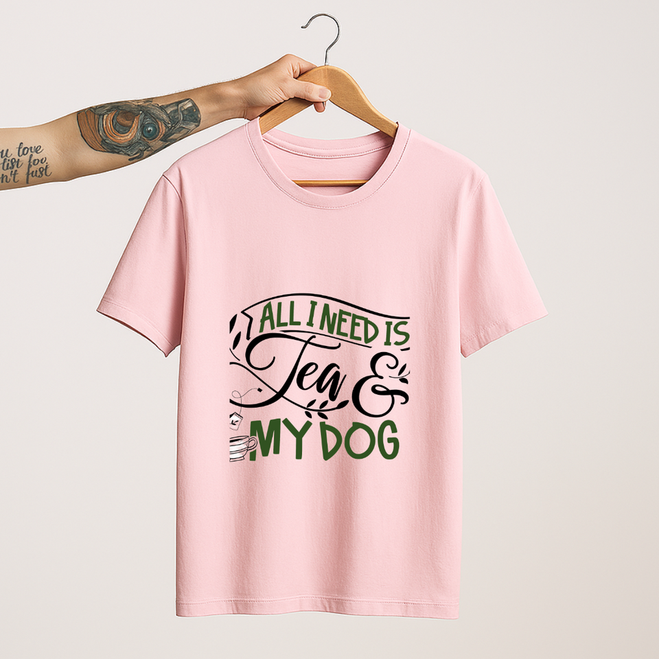 SoulThread “All I Need is Tea & My Dog” T-Shirt – Funny Dog Lover & Chai Tee | 100% Cotton Unisex (Made in India)