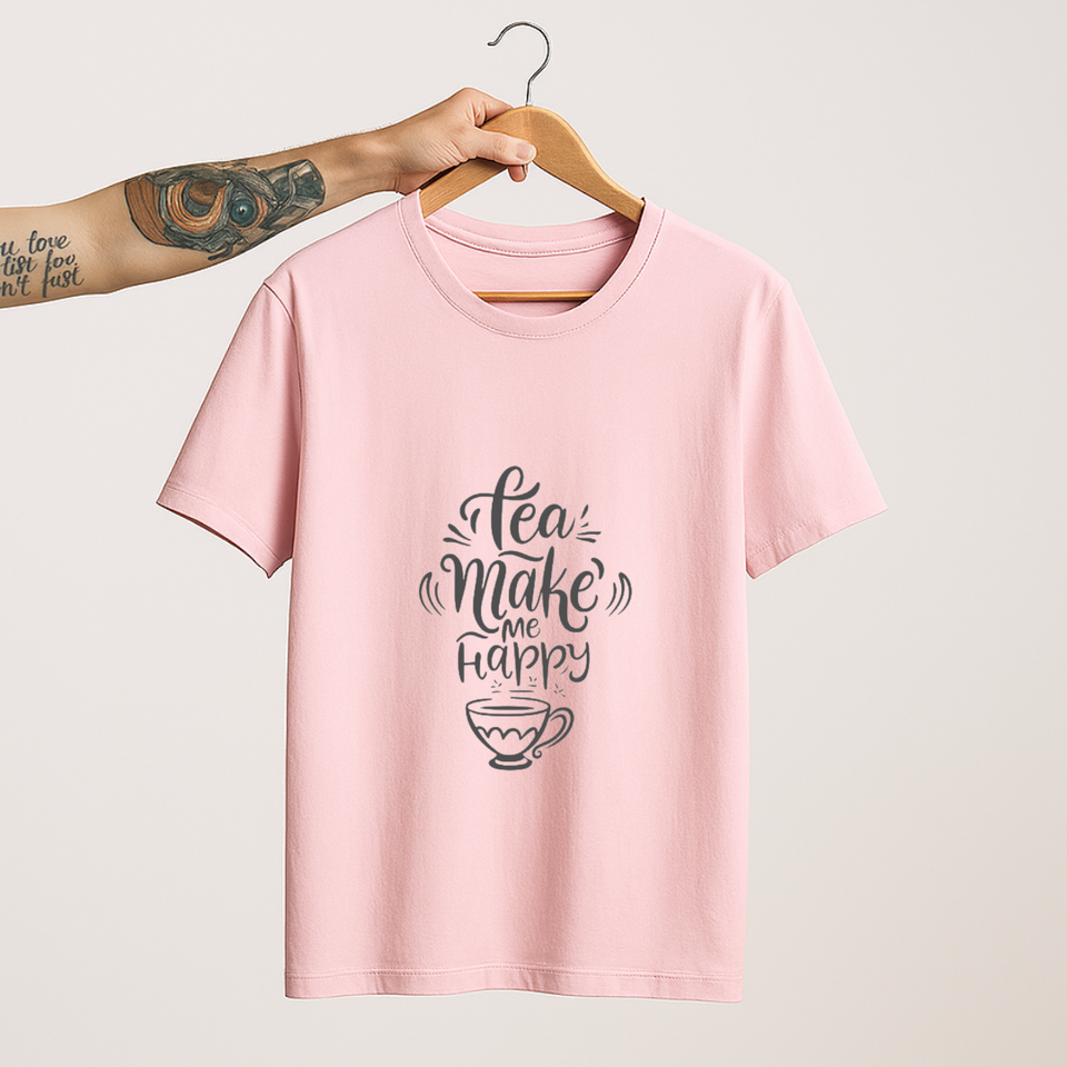 SoulThread “Tea Makes Me Happy” T-Shirt – Cute Chai Lover Tee | 100% Cotton Unisex (Made in India)