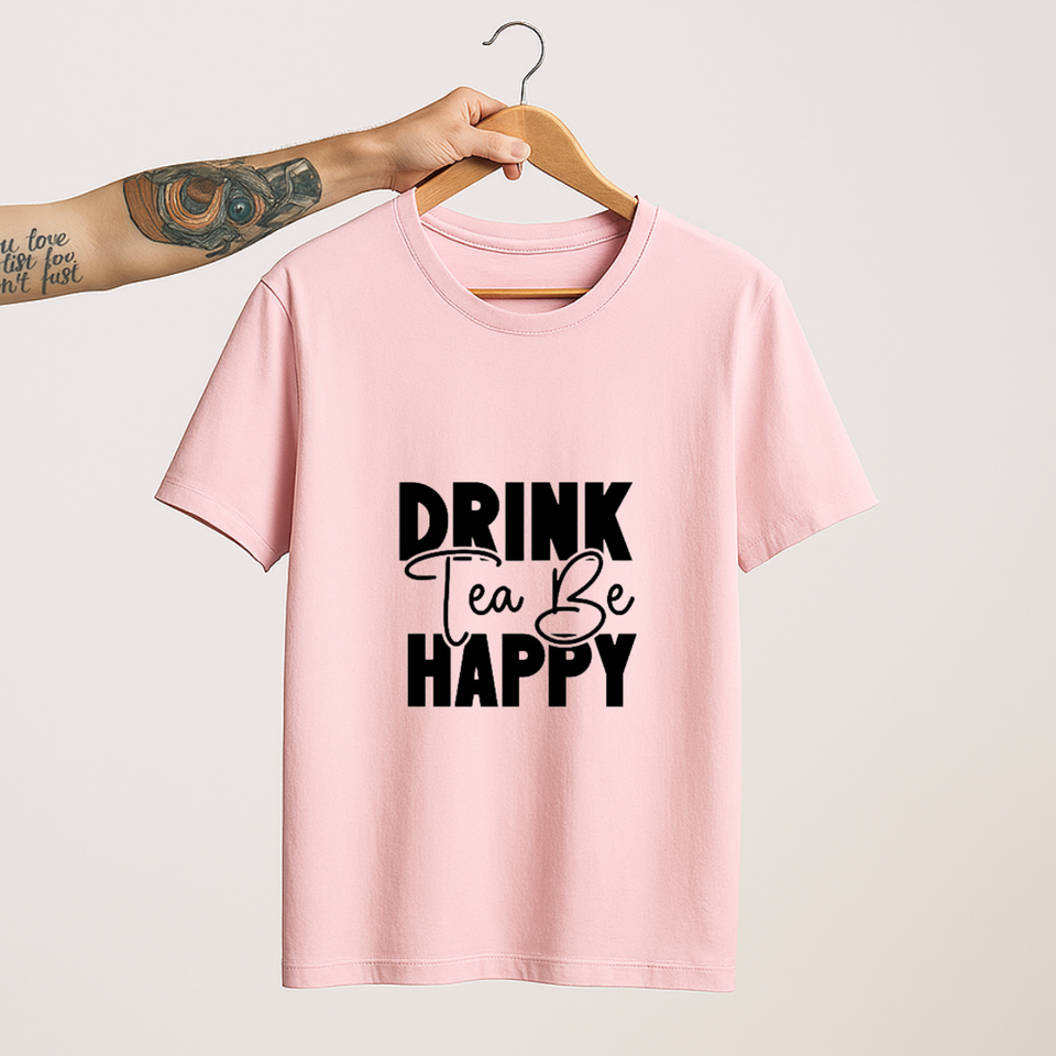 SoulThread “Drink Tea Be Happy” T-Shirt – Positive Tea Lover Cotton Tee | Unisex (Made in India)