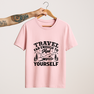 SoulThread Travel Far Enough to Meet Yourself Shirt – Unisex Travel Quote Tee, Wanderlust T-Shirt, Inspirational Adventure Gift for Explorers