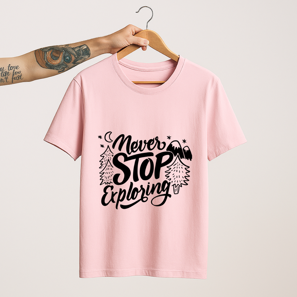SoulThread “Never Stop Exploring” T-Shirt – Adventure Travel Quote Tee | Unisex 100% Cotton | Made in India