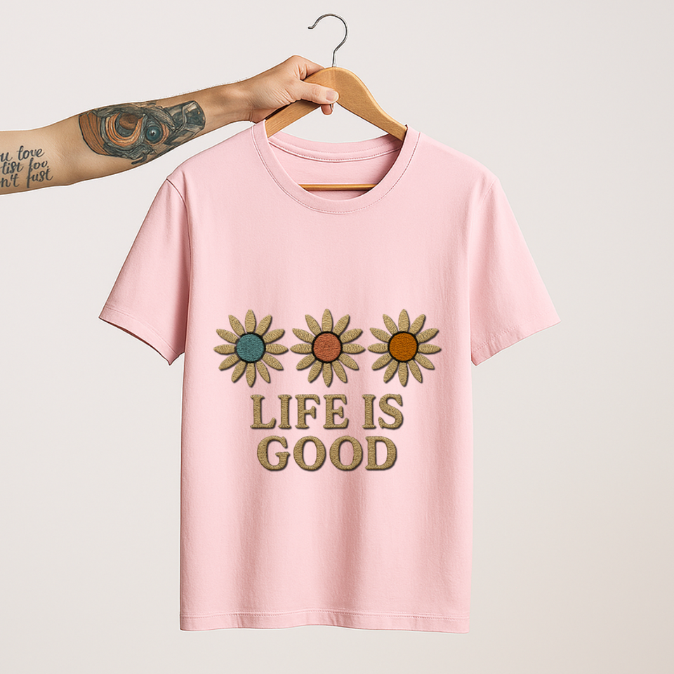 SoulThread “Life is Good” 🌼 Floral Positivity Tee – Good-Vibes Collection | Free Shipping | Made in India